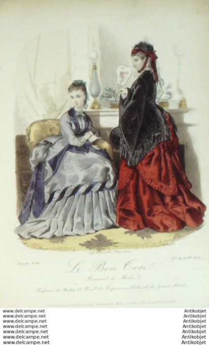 Gravure Mode Le Bon Ton 1872 # 42 (aquarelle old fashion plate)