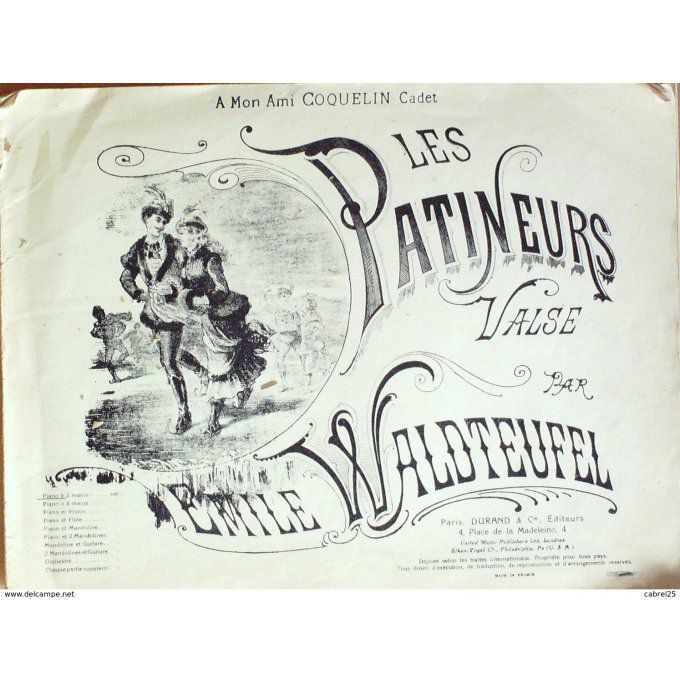 Waldteufel Emile Patineurs Piano A 2 Mains 1900