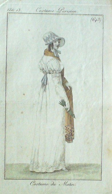 Gravure Mode Costume Parisien 1805 an 13 # 643 (eau forte old Fashion plate