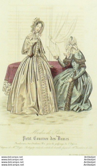 Gravure Mode Courrier des Dames 1842 # 1863 (eau forte old Fashion plate)