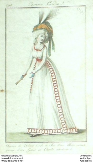 Gravure Mode Costume Parisien 1797 an  6 #  19 (eau forte old Fashion plate