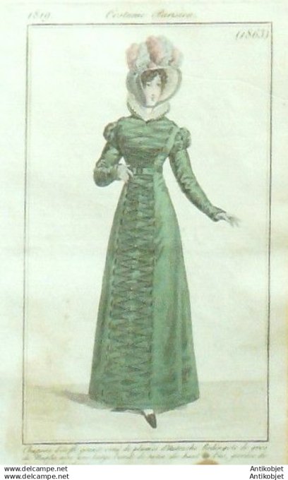 Gravure Mode Costume Parisien 1819 # 1863 (eau forte old Fashion plate