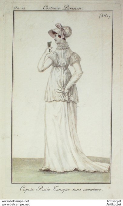 Gravure de mode Costume Parisien 1804 n° 562 (An 12) Tunique sans ouverture