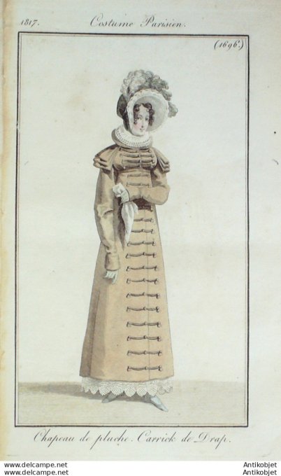 Gravure de mode Costume Parisien 1817 n°1696 Carrick de drap