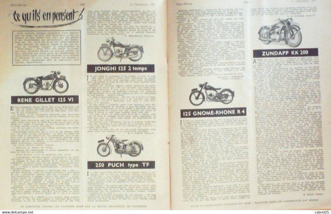 Moto Revue 1951 n° 1063 Ariel 500 René Gillet 125 Jonghi 125 250 Puch Zundapp KK200