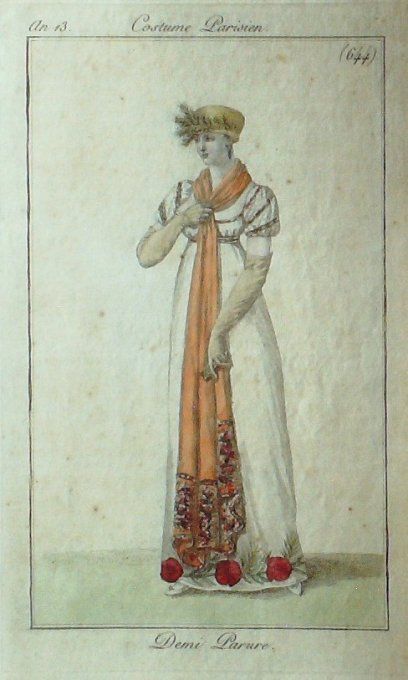 Gravure Mode Costume Parisien 1805 an 13 # 644 (eau forte old Fashion plate