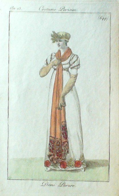 Gravure Mode Costume Parisien 1805 an 13 # 644 (eau forte old Fashion plate