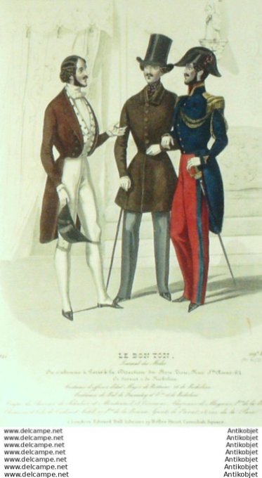 Gravure Mode Le Bon Ton 1840 # 410 (aquarelle old fashion plate)