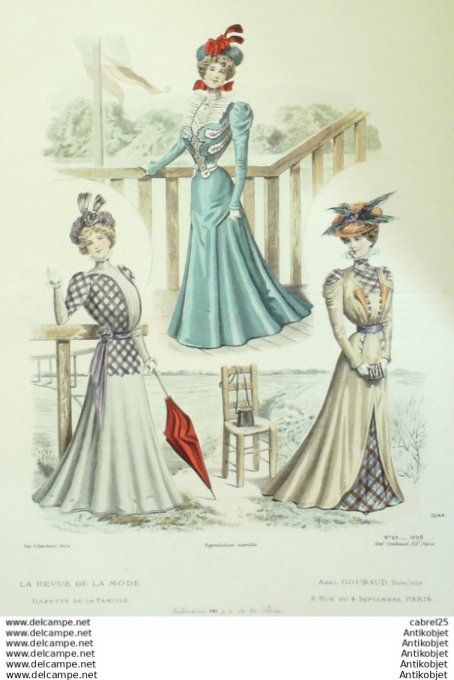 Gravure de mode La Gazette 1898 # 23 Maison Abel Goubaud