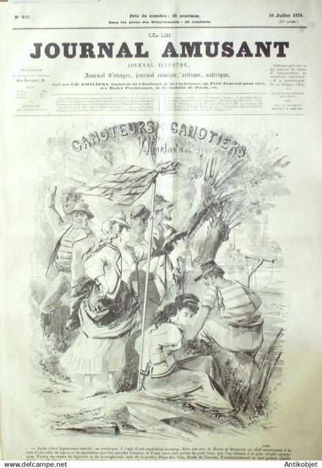 Le Journal Amusant 1874 #  933 Canoteurs canotiers par Morland