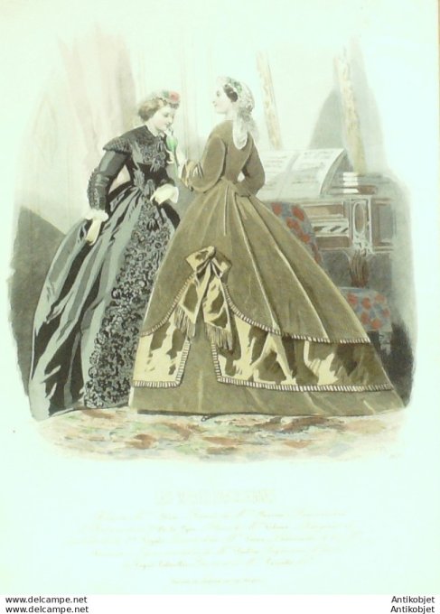Gravure Les Modes Parisiennes 1862 #1027 Robes velours Maison Blum
