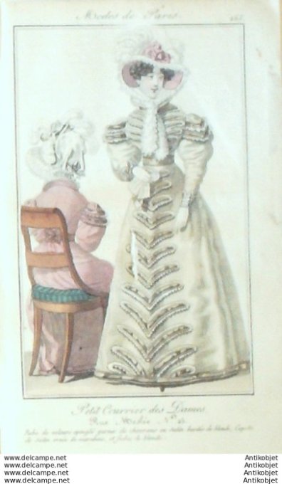 Gravure Mode Courrier des Dames 1825 #  265 (eau forte old Fashion plate)