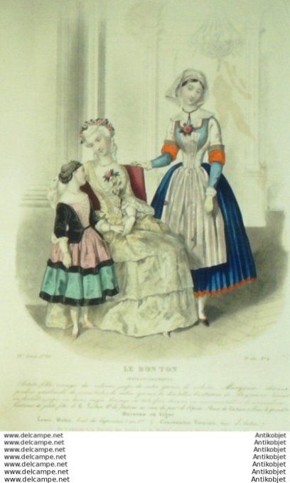 Gravure Mode Le Bon Ton 1849 16 #  4 (aquarelle old fashion plate)