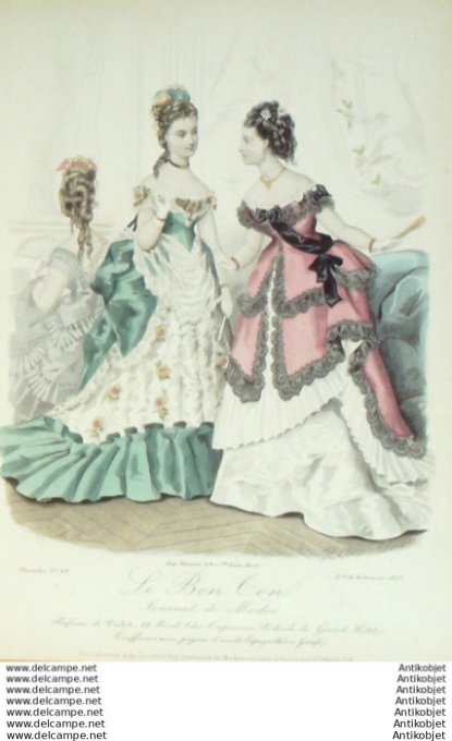 Gravure Mode Le Bon Ton 1872 # 48 (aquarelle old fashion plate)