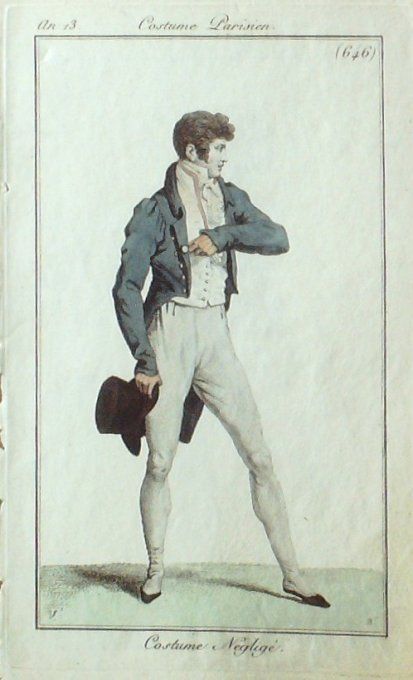 Gravure Mode Costume Parisien 1805 an 13 # 646 (eau forte old Fashion plate