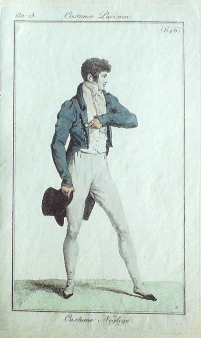 Gravure Mode Costume Parisien 1805 an 13 # 646 (eau forte old Fashion plate