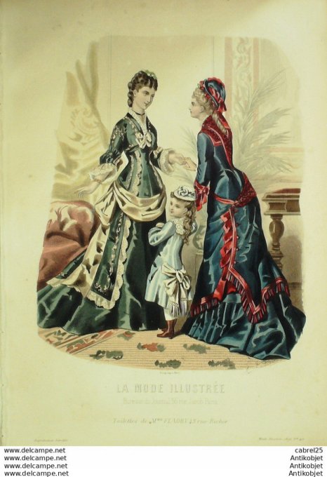Gravure de mode La Mode illustrée 1876 n°40 (Maison Fladry)