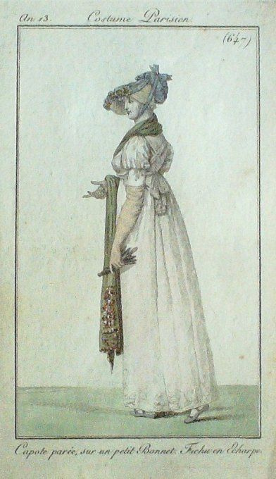 Gravure Mode Costume Parisien 1805 an 13 # 647 (eau forte old Fashion plate