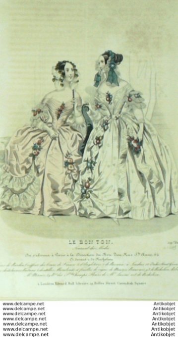 Gravure Mode Le Bon Ton 1840 # 409 (aquarelle old fashion plate)