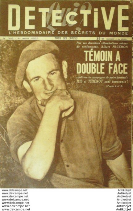 Détective 1952 # 319 Mézières Croce Belley Amiens Pavillons/bois Marseille