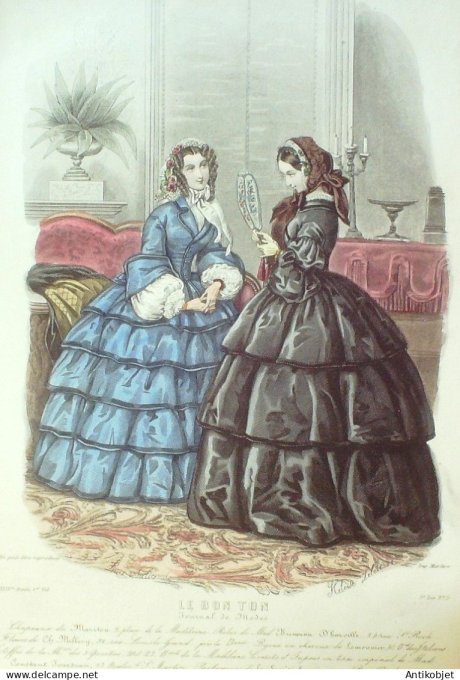 Gravure Mode Le Bon Ton 1857 23 #  5 (aquarelle old fashion plate)