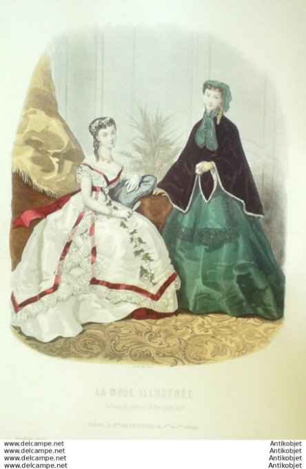 Gravure Mode illustree 1868 #  8 (Old Fashion plate)