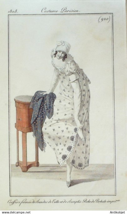 Costume Parisien 1808 # 920 (eau forte) Robe perkale imprimée