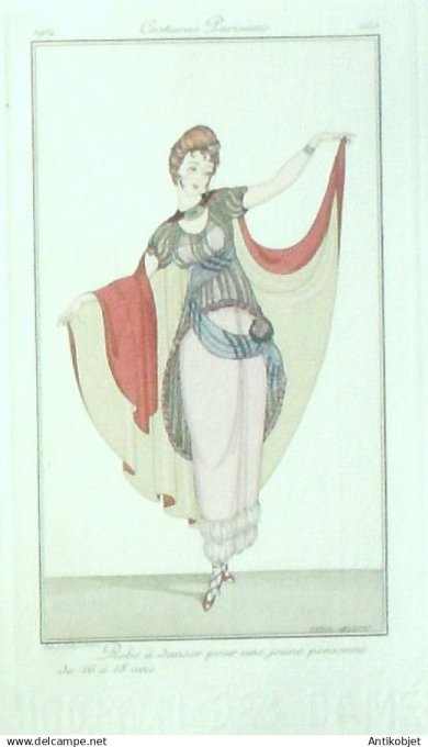 Gravure Costume Parisien 1914 #165 Wegener Gerda (eau forte) Robe de danse