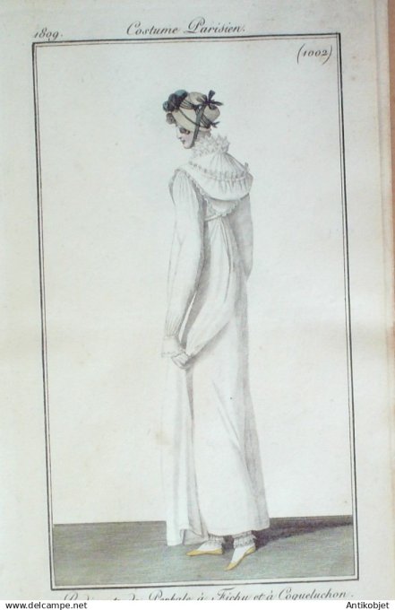 Costume Parisien 1809 #1002 (eau forte) Redingote  Perkale à  Fichu