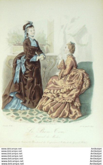 Gravure Mode Le Bon Ton 1872 # 46 (aquarelle old fashion plate)