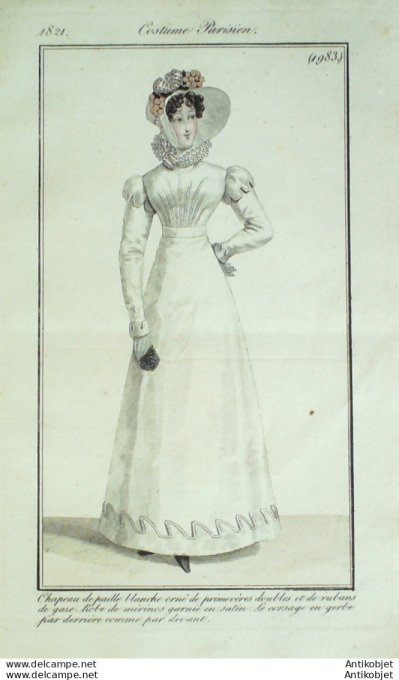 Costume Parisien 1821 # 1983 Robe de Mérinos garnie de satin