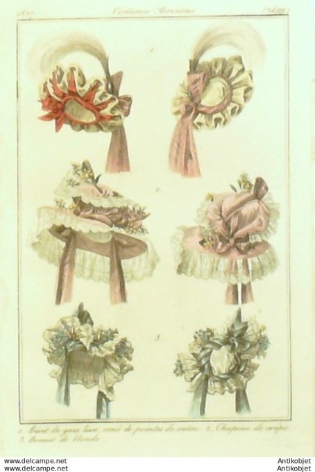 Costume Parisien 1827 # 2499 Béret de gaze orné de pointes