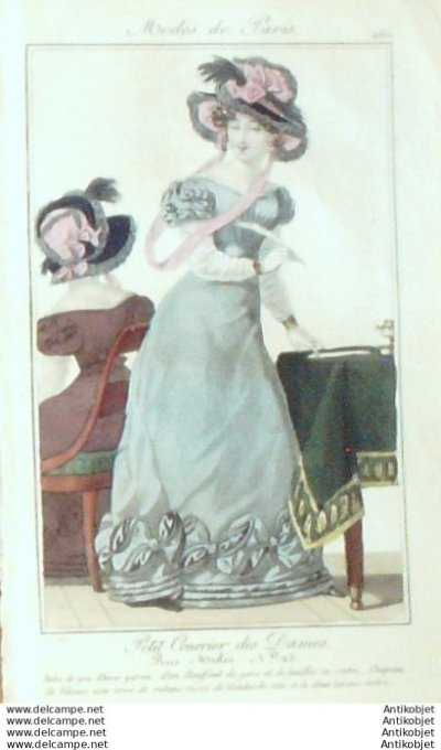 Gravure Mode Courrier des Dames 1825 #  260 (eau forte old Fashion plate)