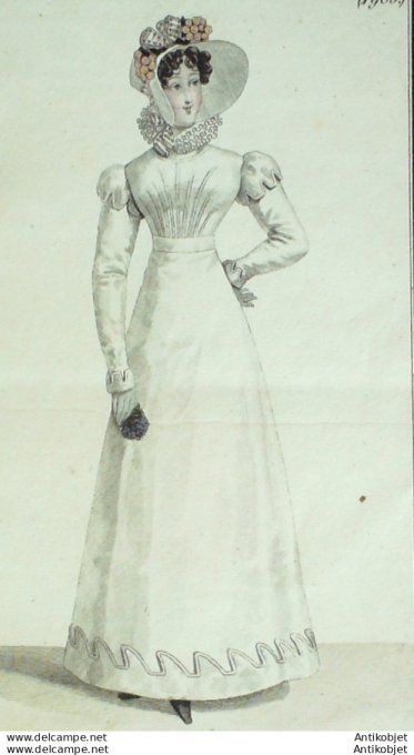Costume Parisien 1821 # 1983 Robe de Mérinos garnie de satin