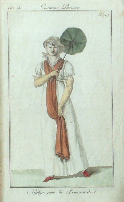Gravure Mode Costume Parisien 1805 an 13 # 649 (eau forte old Fashion plate