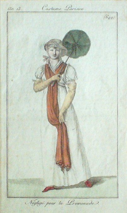 Gravure Mode Costume Parisien 1805 an 13 # 649 (eau forte old Fashion plate