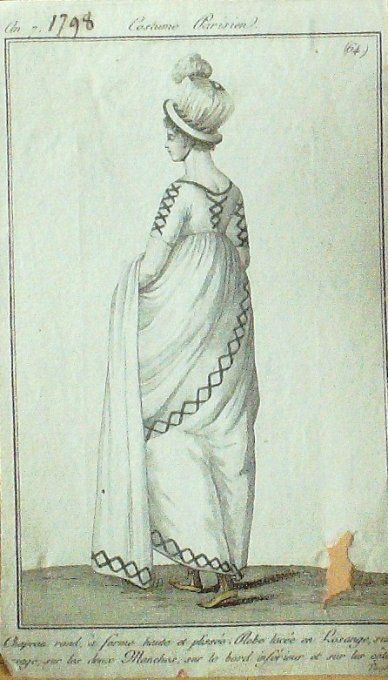 Gravure Mode Costume Parisien 1798 an  7 #  64 (eau forte old Fashion plate