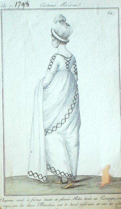Gravure Mode Costume Parisien 1798 an  7 #  64 (eau forte old Fashion plate
