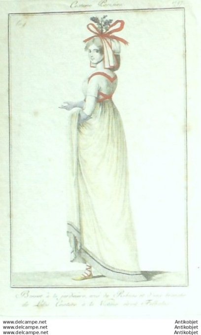 Gravure Mode Costume Parisien 1797 an  5 #  11b (eau forte old Fashion plat