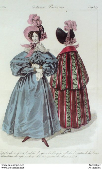 Gravure de mode Costume Parisien 1831 n°2934 Robe de satin de la Reine