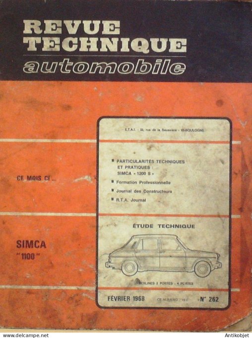 Revue Tech. Automobile 1968 n°262 Simca 1100 1200S