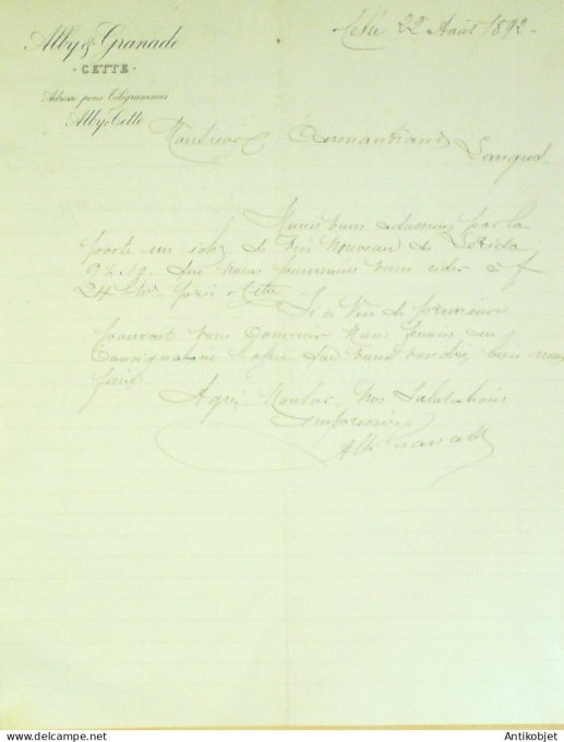 Lettre Ciale Albry Granade (grossiste en vins) 1892 Sète (34)