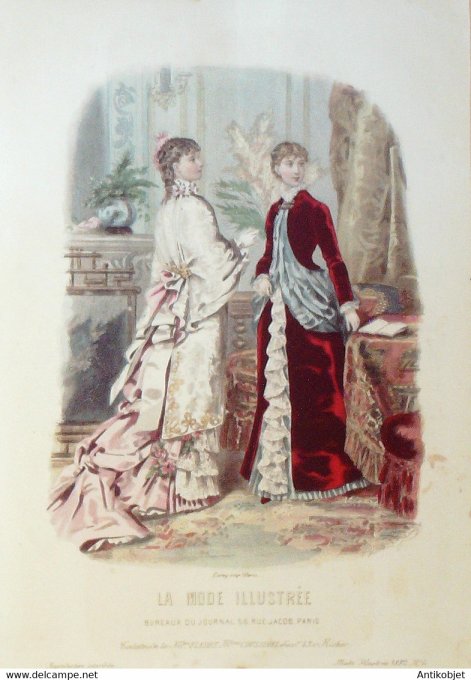 Gravure de mode La Mode illustrée 1882 n°06 (Maison Fladry-Coussinet)