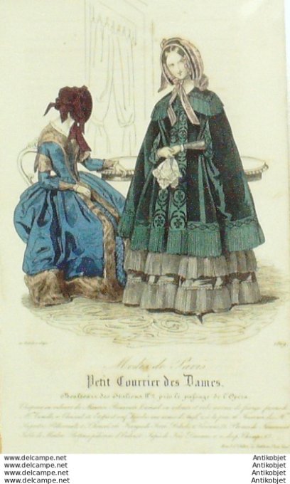 Gravure Mode Courrier des Dames 1842 # 1869 (eau forte old Fashion plate)