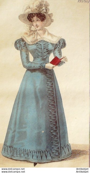 Gravure de mode Costume Parisien 1824 n°2285 Redingote gros de Naples