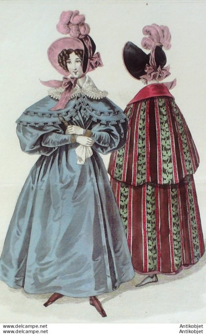 Gravure de mode Costume Parisien 1831 n°2934 Robe de satin de la Reine