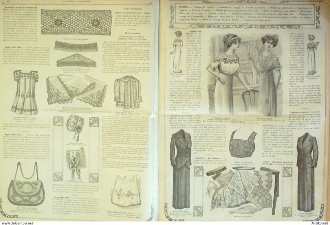 La Mode illustrée journal 1911 n° 30 Toilettes Costumes Passementerie