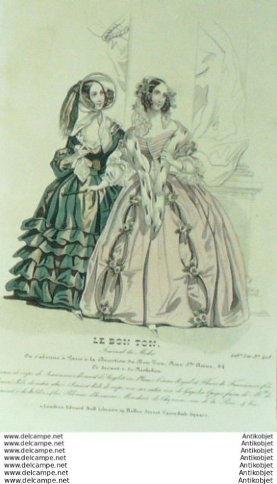Gravure Mode Le Bon Ton 1839 # 408 (aquarelle old fashion plate)