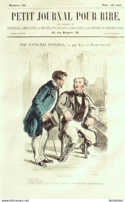 Petit journal pour Rire 1859 # 192 Nos ennemis intimes Luc et Damourette