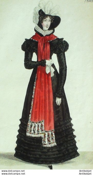 Costume Parisien 1822 # 2112 Robe gros de Naples biais de gaze